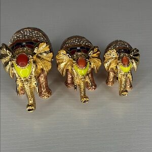 Gold Elephant Figurine Trio with Red & Neon Yellow Accent Jewelry box